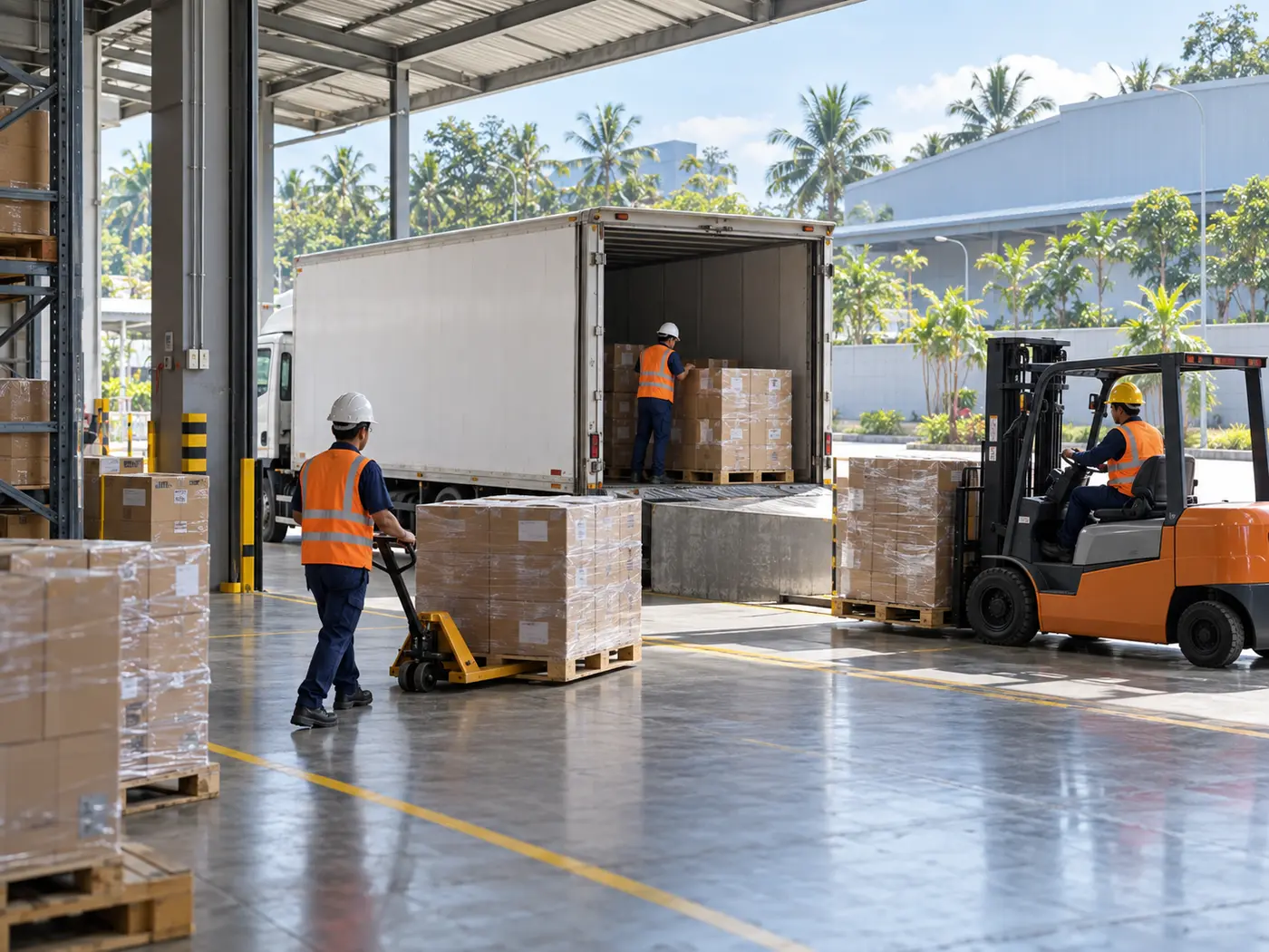 Operasional pemuatan barang di area gudang